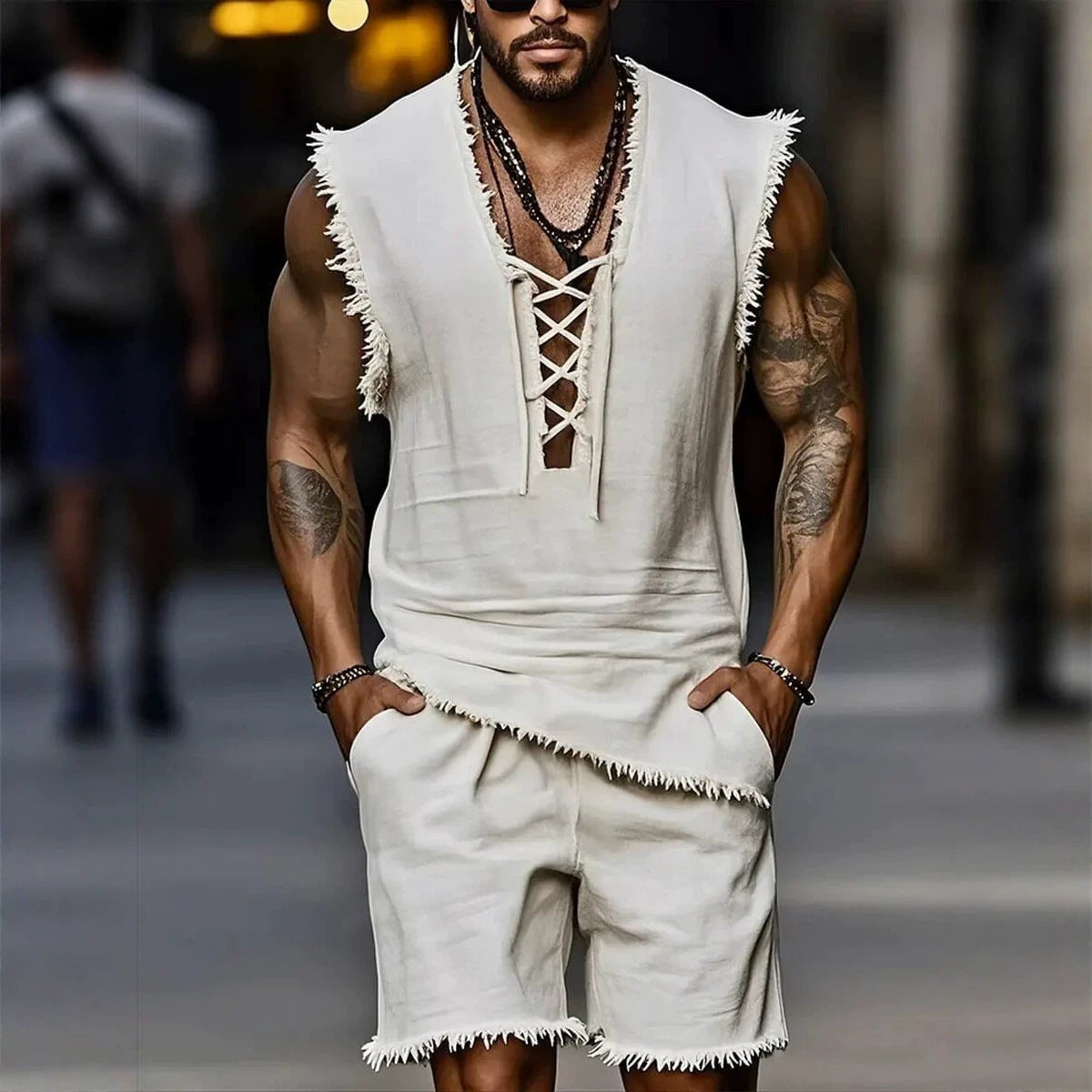Mens Casual Fashion Vest And Shorts Set