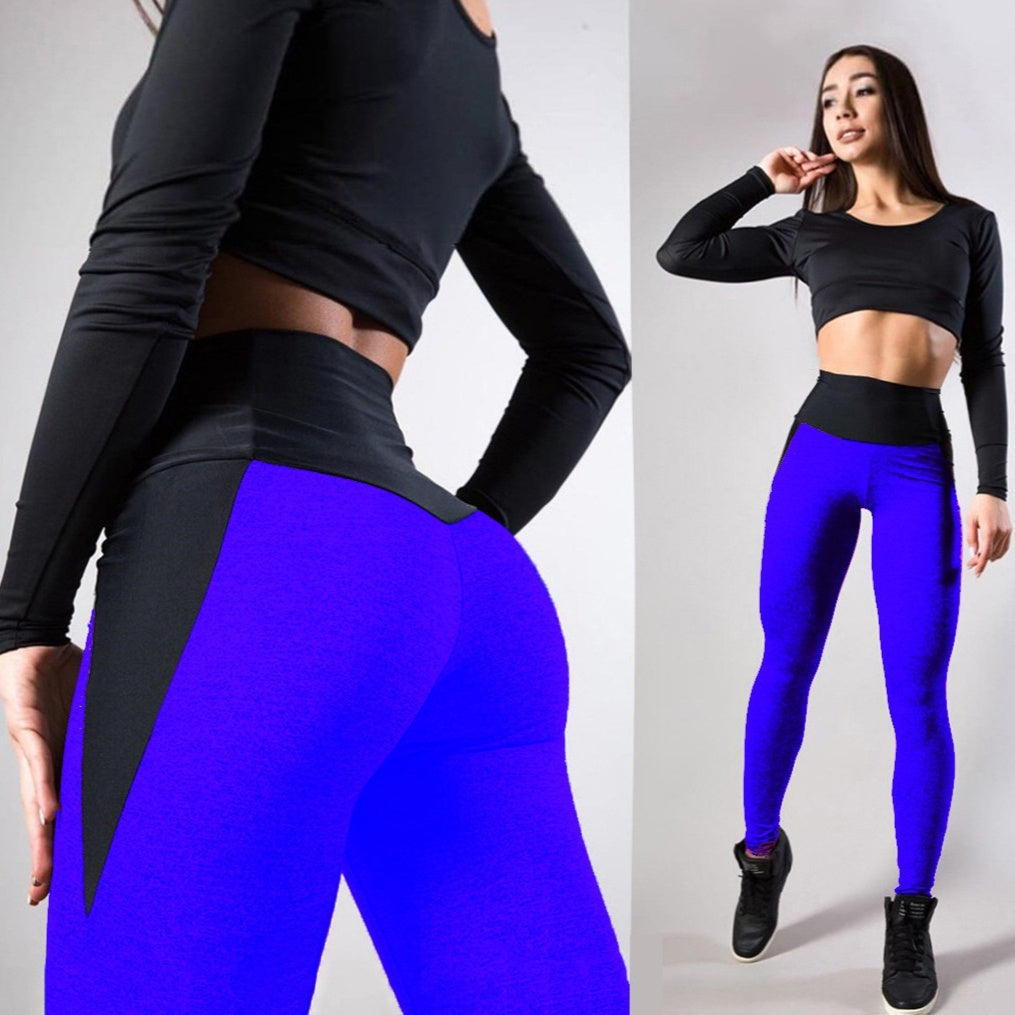 Spliced Contrasting-Color Athletic Yoga Leggings