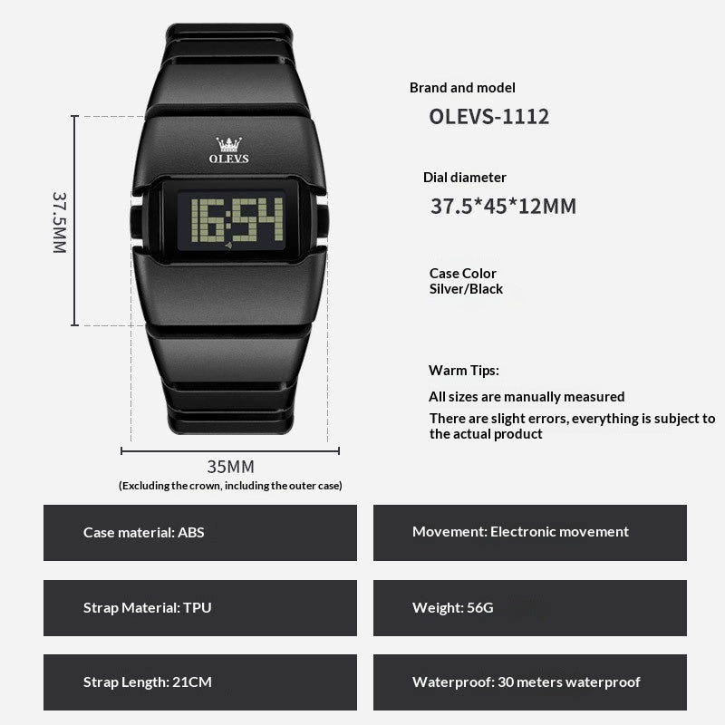 Fashionable Digital Display High-end Square-shaped Student Electronic Watch