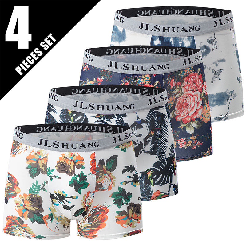 4-Pack Mens Fashionable Boxer Briefs With Floral Print