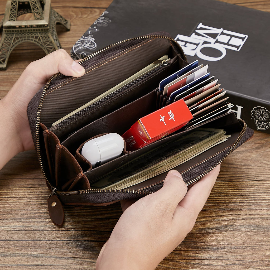 Retro Hand Zipper Men's Leather Wallet