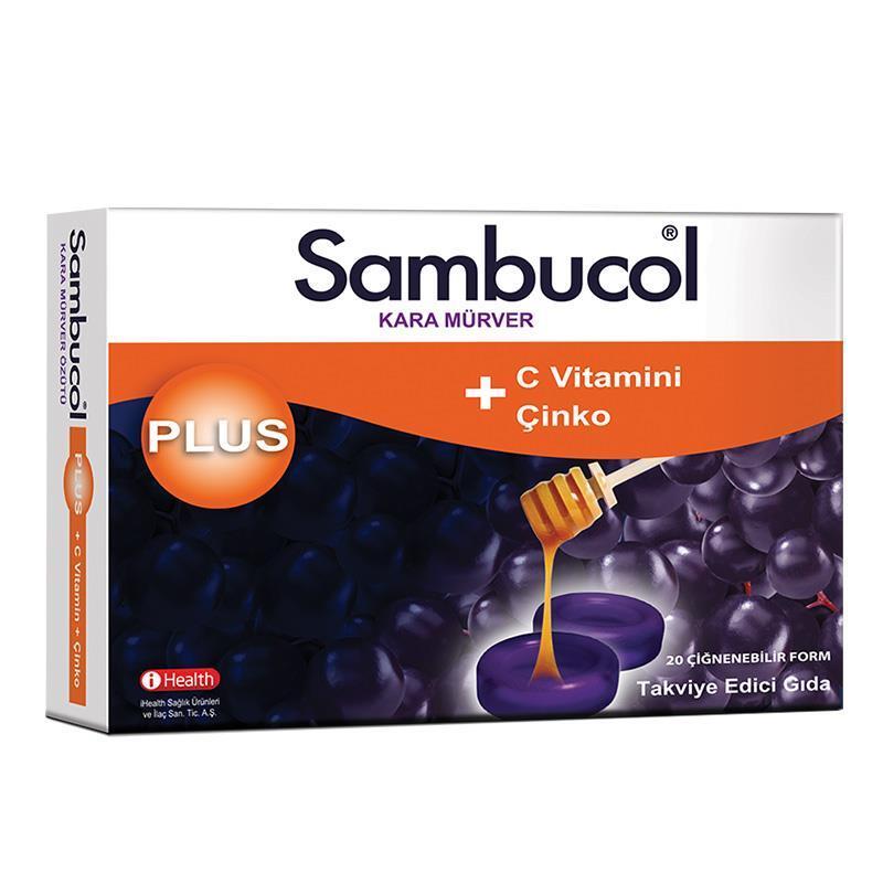 Sambucol Plus Black Elderberry Dietary Supplement with Vitamin C & Zinc - Boosts Immune System Support - 20 Tablets