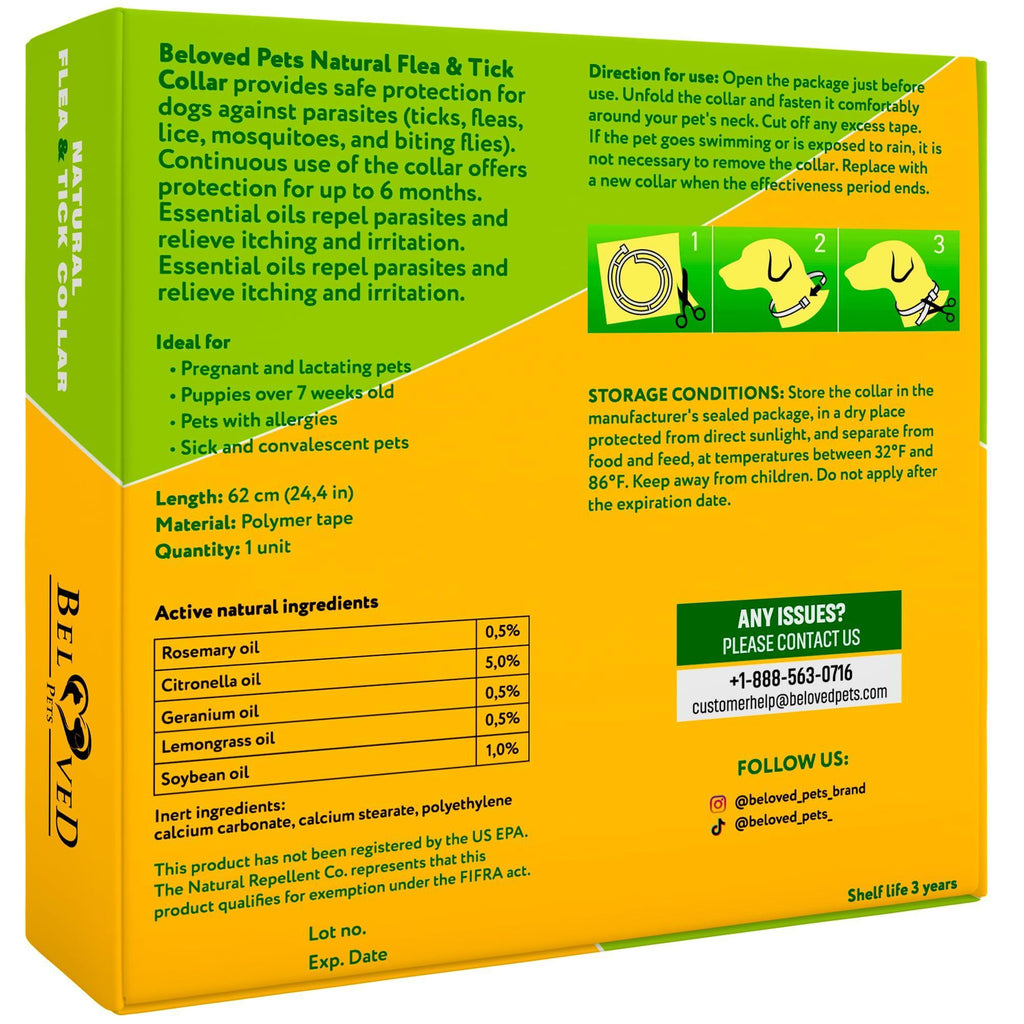 Flea & Tick Collar for Dogs 6-Month Protection Essential Oil Repellent 1 Pack