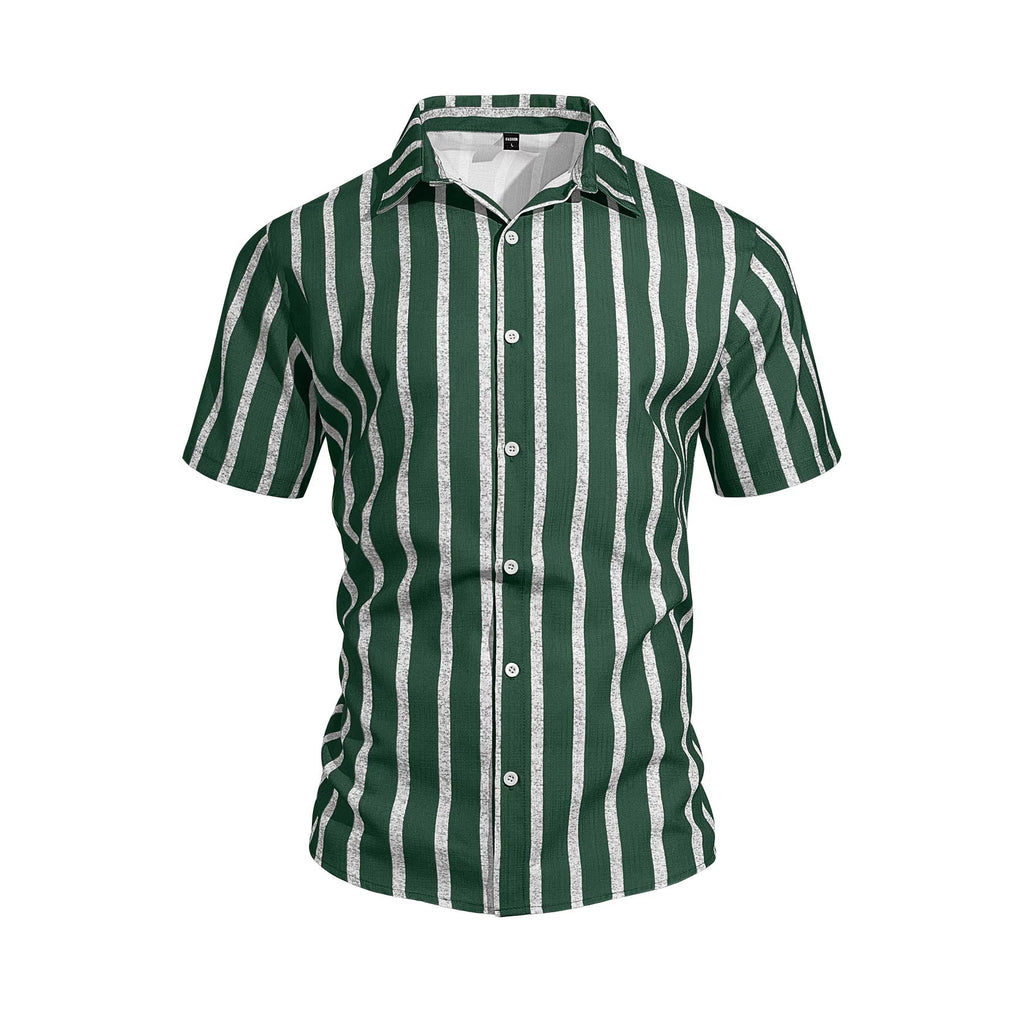 Men's Plus-Size Light Mature Lapel Striped Short-Sleeve Shirt