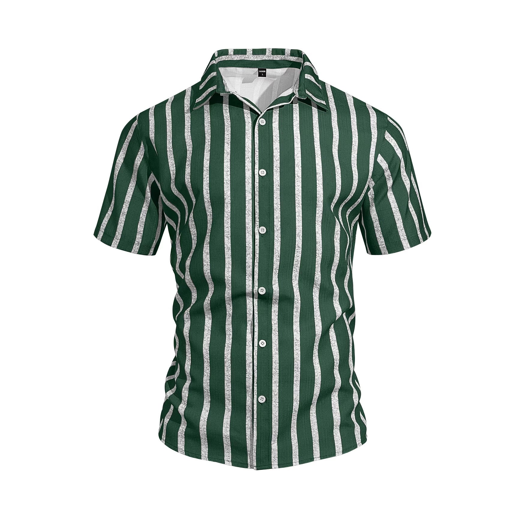 Men's Plus-Size Light Mature Lapel Striped Short-Sleeve Shirt