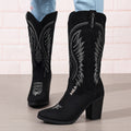 Autumn New Pointed Mid Heel High Tube Embroidered Denim Boots