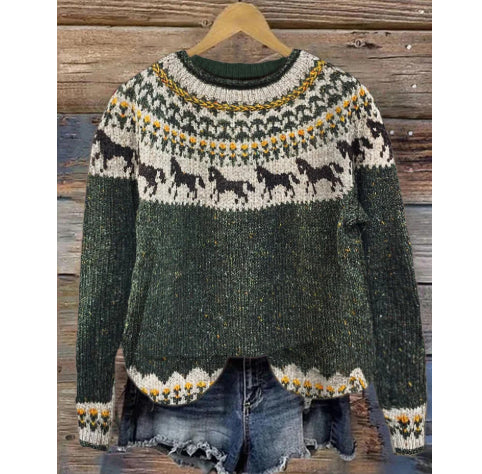 Womens Printed Crew Neck Long Sleeve Sweatshirt Top