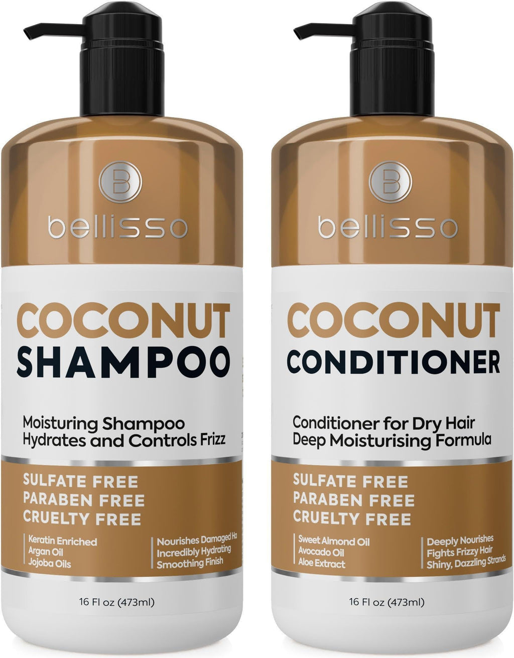 Coconut Shampoo and Conditioner Set 16 Fl Oz Set of 2 Sulfate Free Deep Moisturizing Hydrating Anti Frizz Formula for Women and Men Professional Salon Grade Dry Damaged Hair Care Products