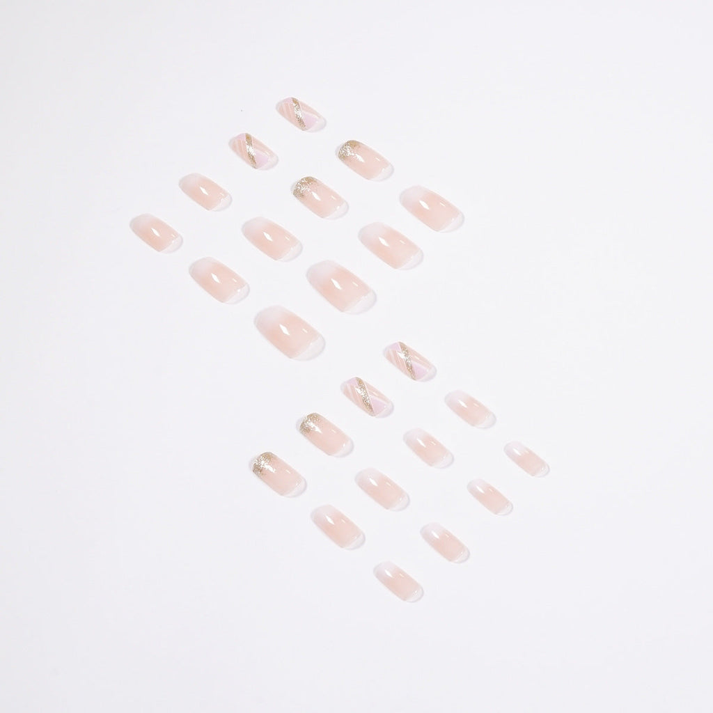 Mid-Length Press On False Nails Gradient Easy Wear Franch Reusable Natural