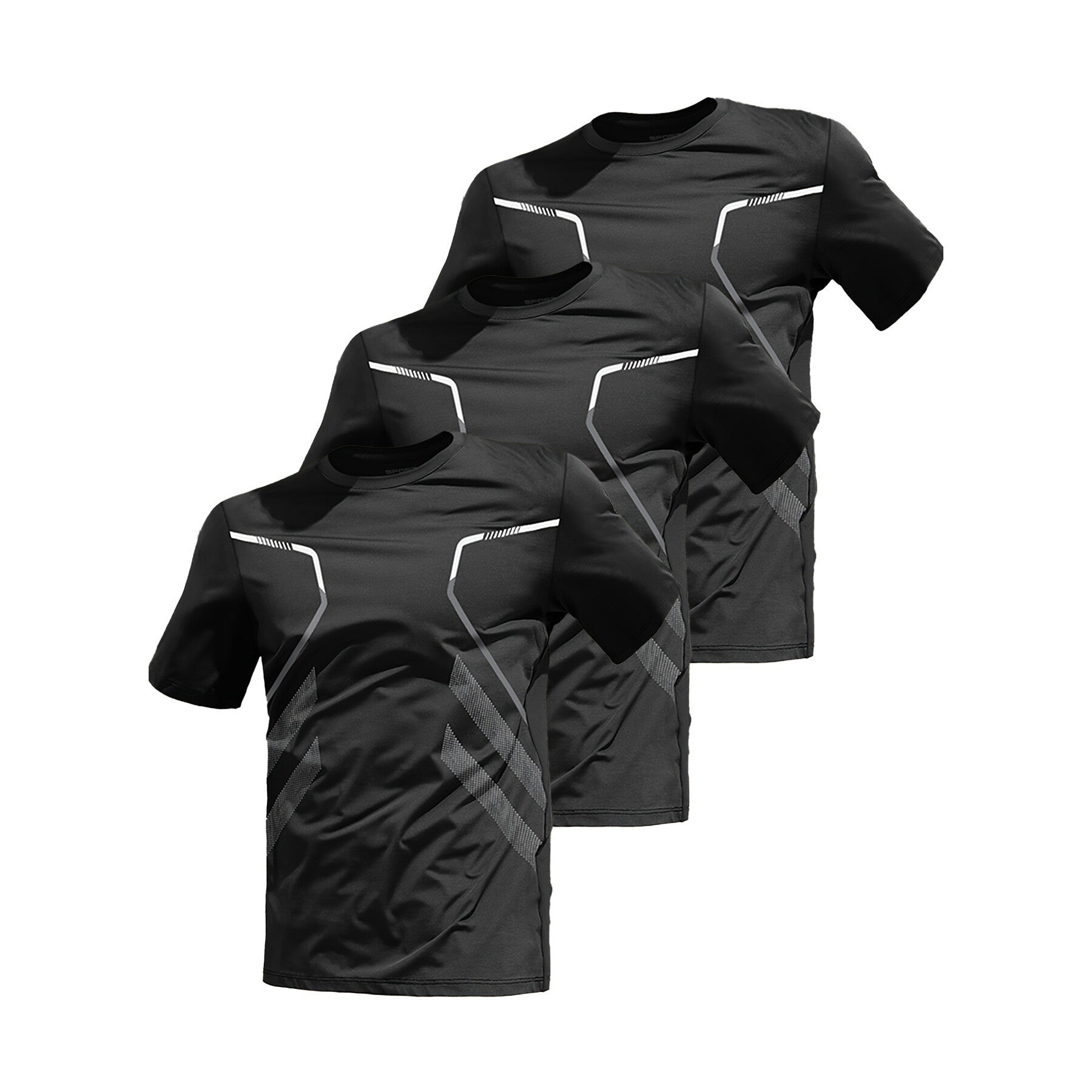 Mens Three-Piece Ice-Silk Quick-Drying Sports Short-Sleeve Top Set