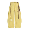 Starry Embroidery Fleece Lined Casual Pants For Women Loose Fit Trousers