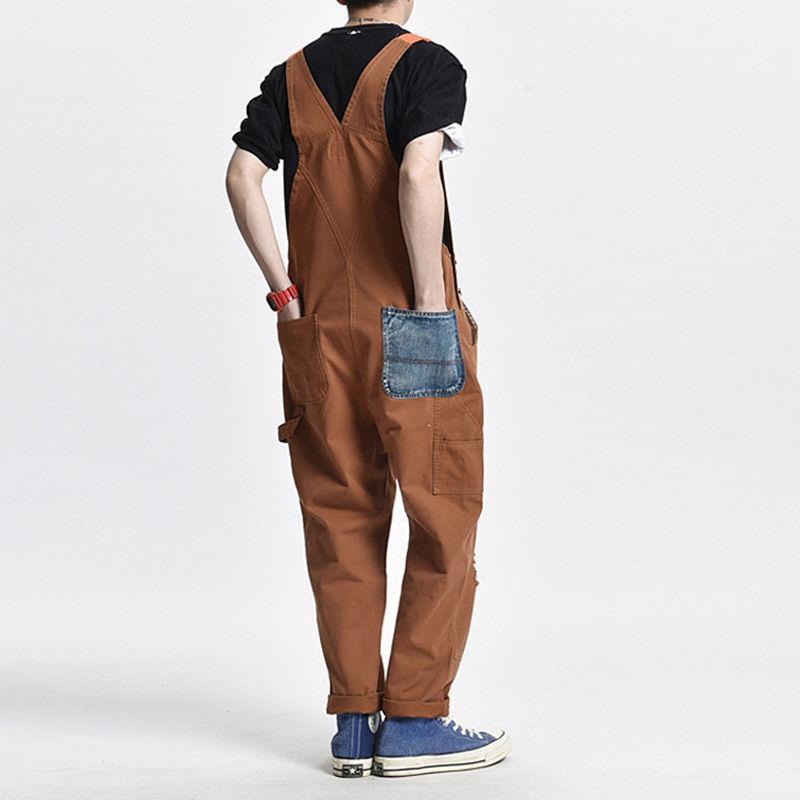 Retro Mens Distressed Denim Casual Suspender Overalls