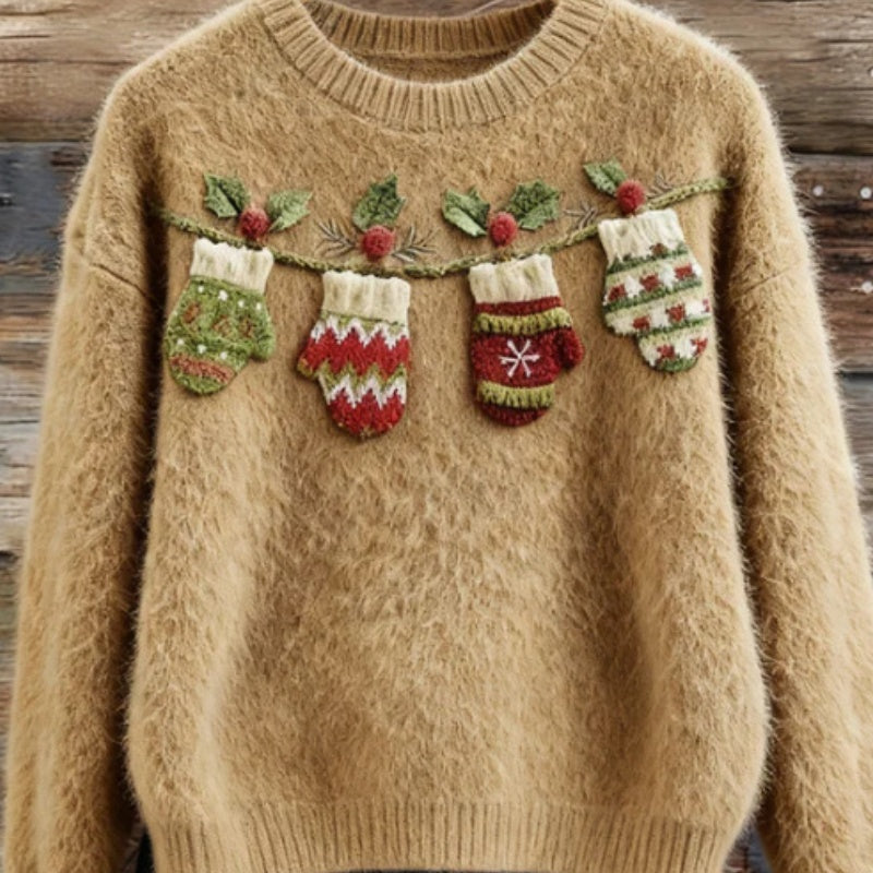 Digital-print Christmas Womens Flannel Crewneck Hoodie