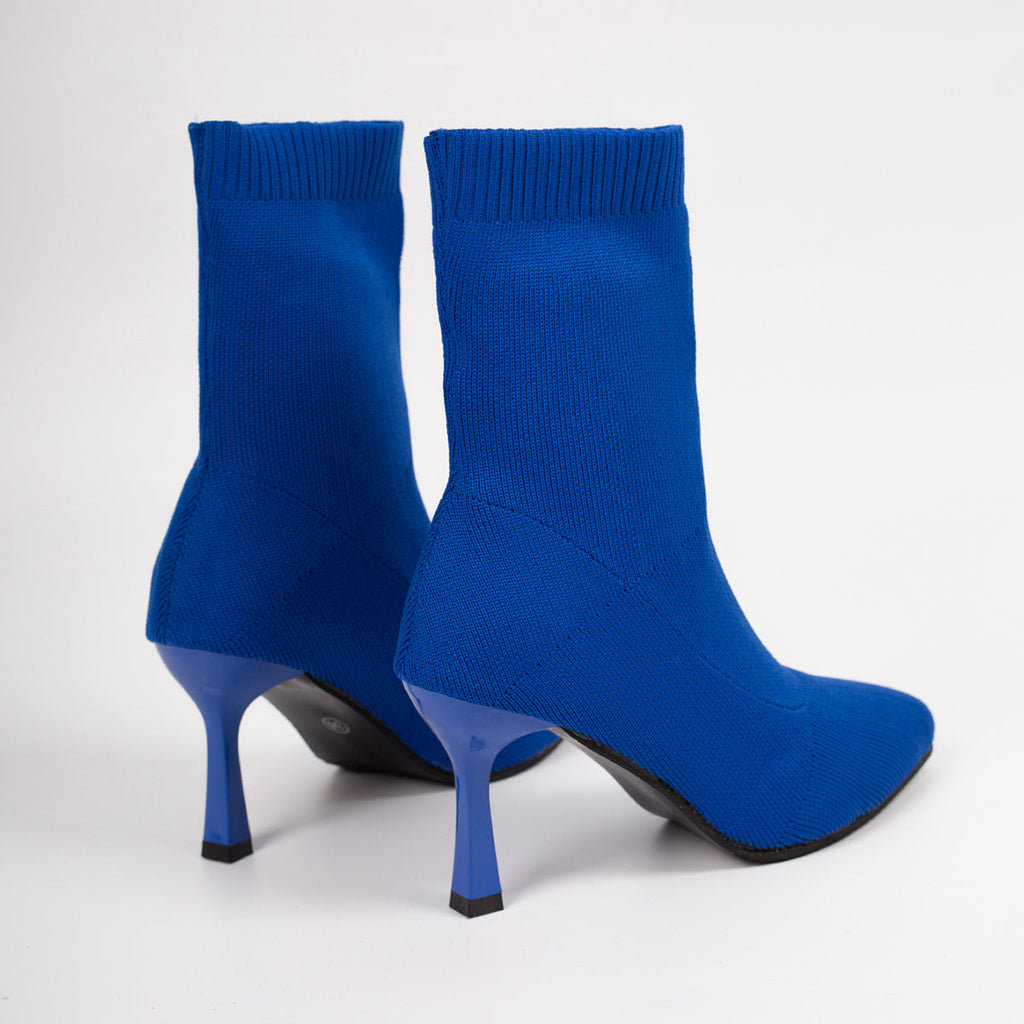 2026 Klein Blue Stretch Knit Sock Ankle Boots For Women, Pointed Toe Thin Stiletto Heel Slip-On Slim Booties