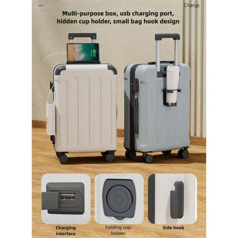 20 Inch 24 Inch Luggage, Silent Universal Wheel Anti Compression, Multifunctional Luggage, USB Port, Folding Cup Holder, Side Hook, Business Travel Box, Foldable Portable Cabin Travel Box, Lightweight