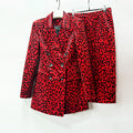 Leopard Print Double Breasted Blazer & Midi Pencil Skirt 2-Piece Suit Set