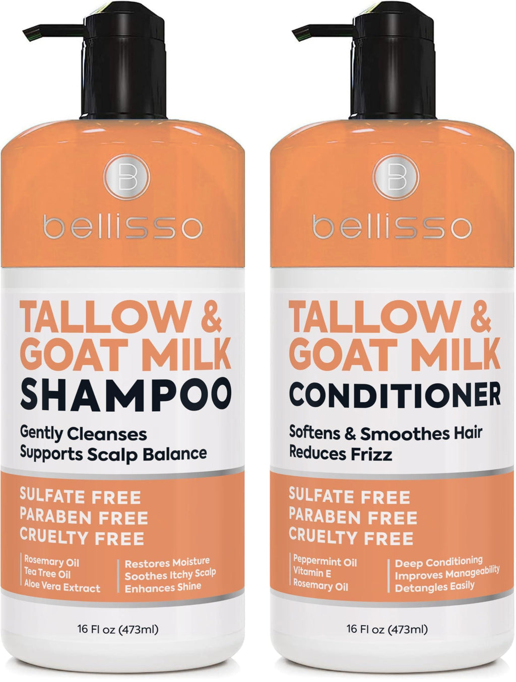 Beef Tallow Shampoo and Conditioner Set with Goat Milk 16.9 Fl Oz Pack of 2 Sulfate Free Moisture for Women Men For Dry Itchy Scalp Hydrating Thickening Volume Care for Thinning Hair