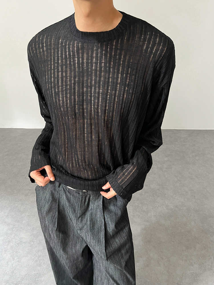 Korean Version Of Simple Hollow Pit Long Sleeve Knitted Top