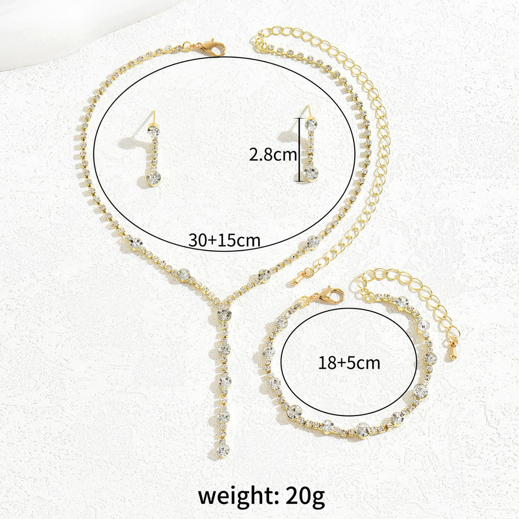 Niche Design High-Gloss Women Jewelry Set, Unique Cubic Zirconia Inlaid Necklace, Bracelet & Stud Earrings Matching Accessories