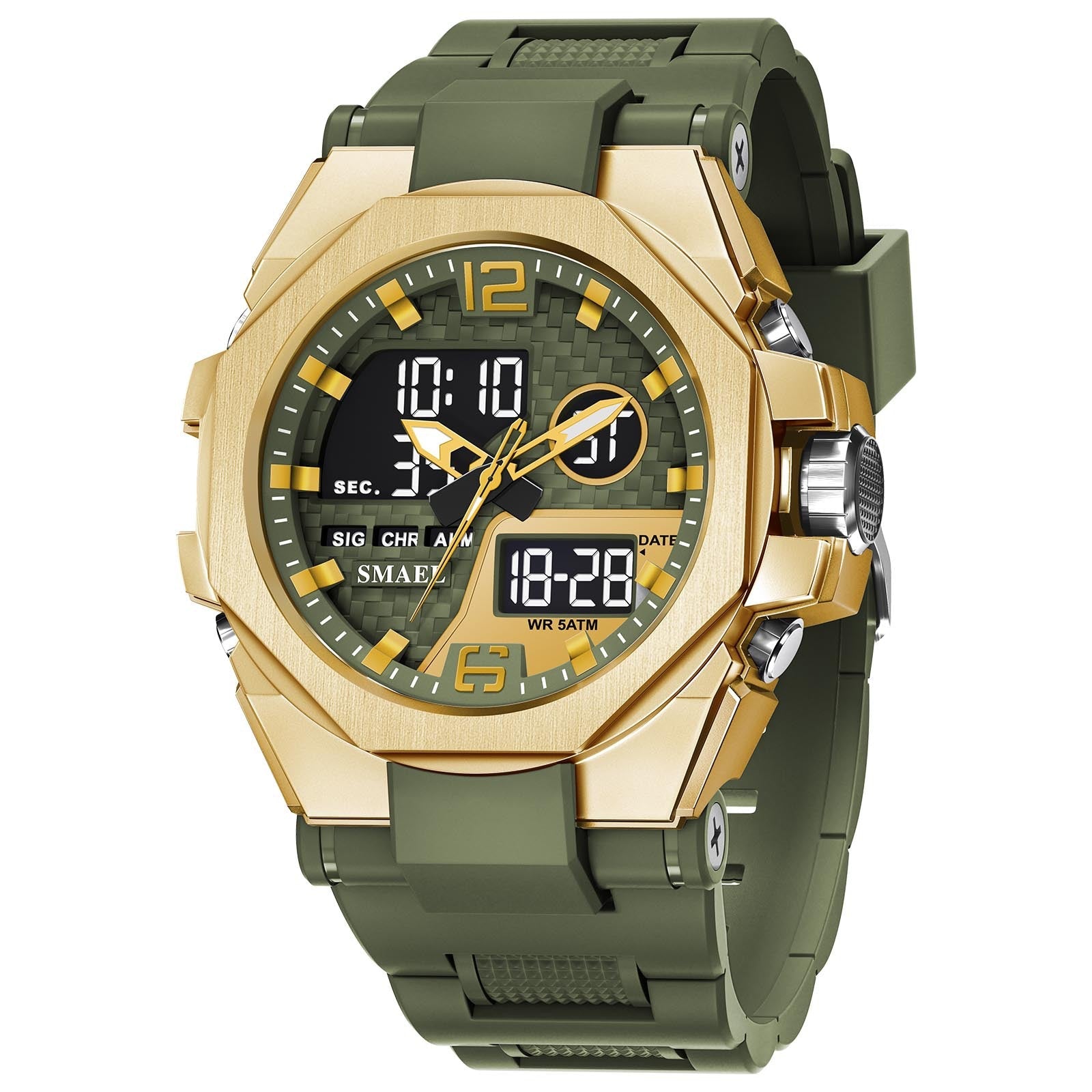 Mens Sports Outdoor Tactical Alloy Dual-Display Watch