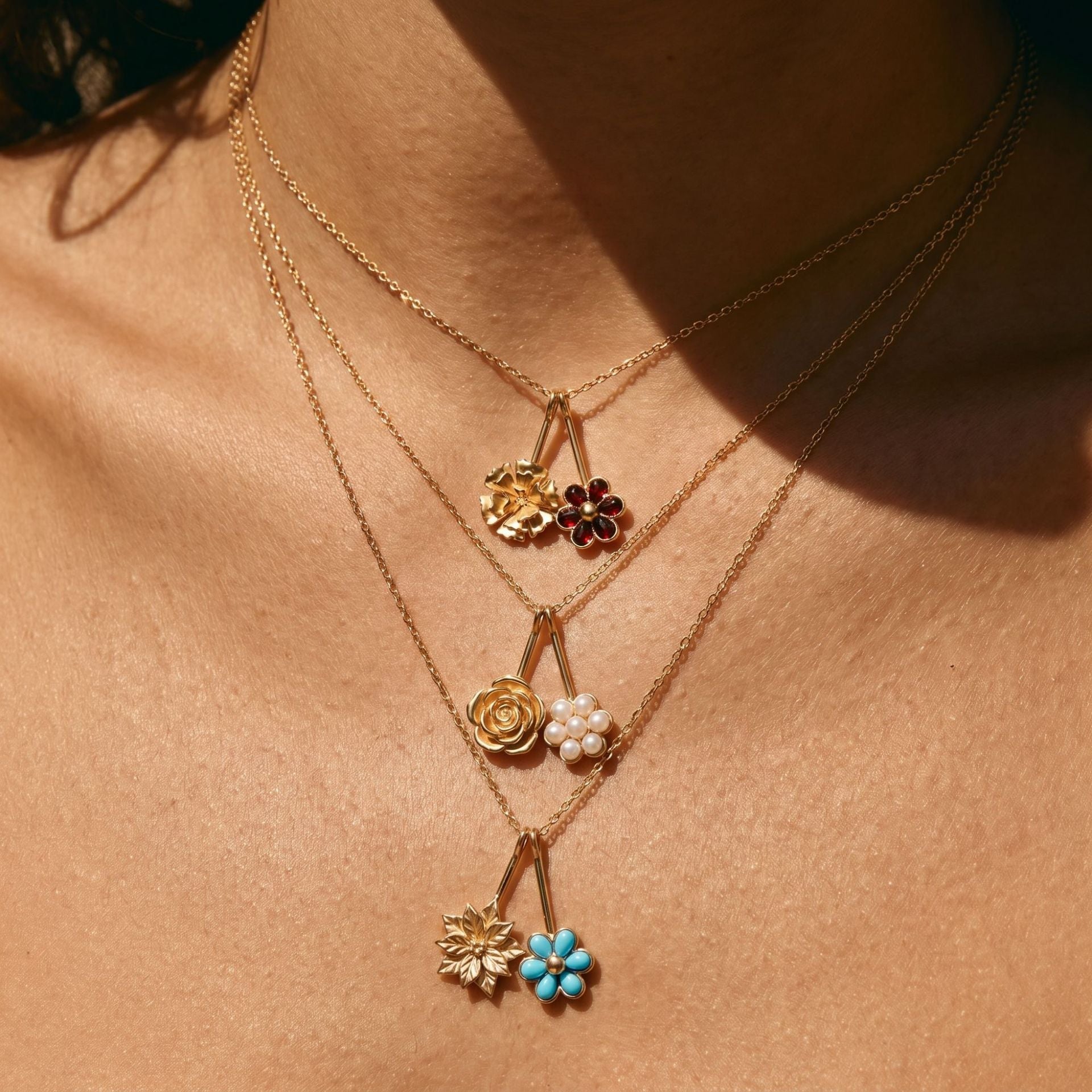 December Flower Pendant Birthstone Necklace
