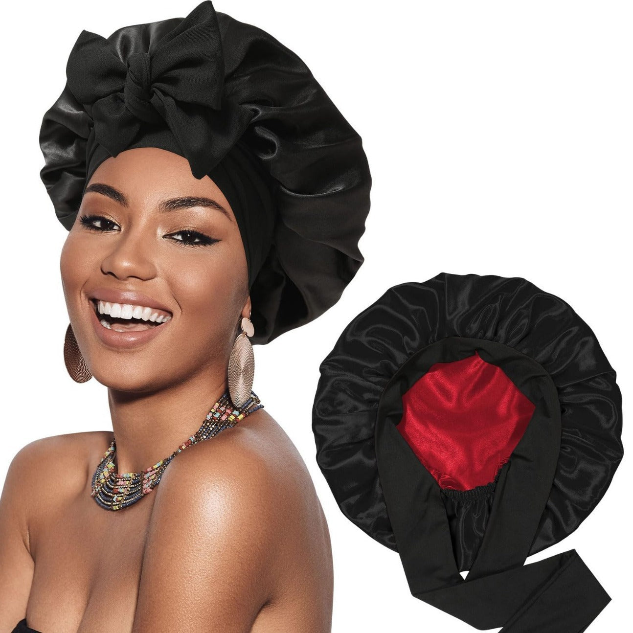 Double-layer Satin Bow Wide-brimmed Hat