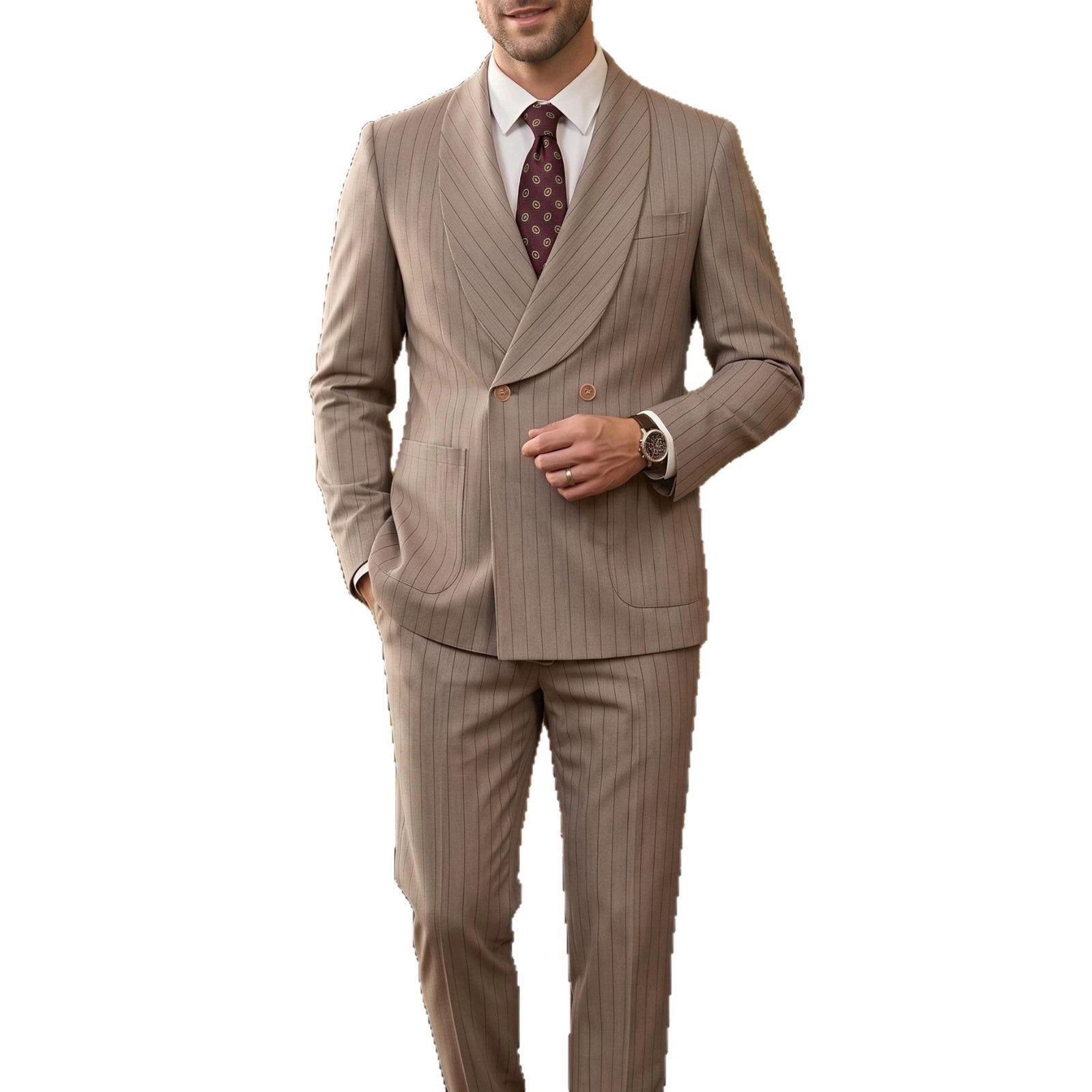 Mens Business Gentleman Formal Double-Breasted Suit Set