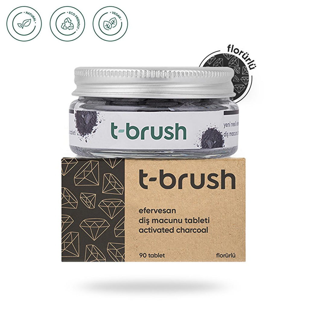 T-Brush Activated Charcoal Toothpaste Tablets - Fluoride, Vegan Formula for Sensitive Gums | 90 Tablets