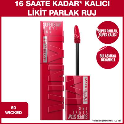 Maybelline New York Super Stay Vinyl Ink Liquid Lipstick - 50 Wicked, 16-Hour Long-Lasting High-Shine Lip Color