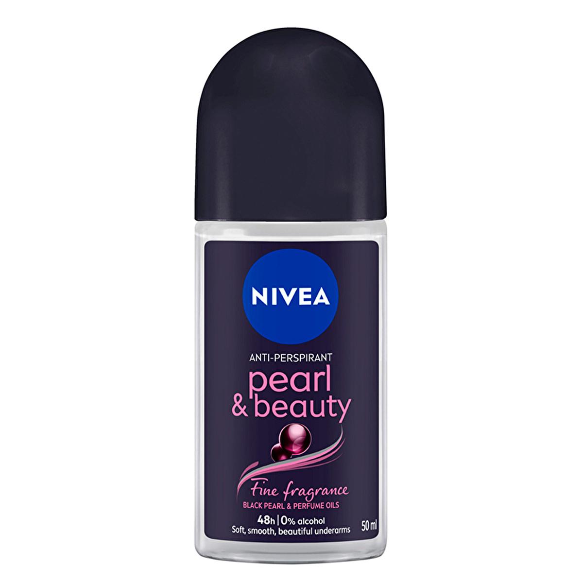 Nivea Pearl & Beauty Deodorant Roll-On for Women - 48-Hour Protection, Alcohol-Free, Fine Fragrance