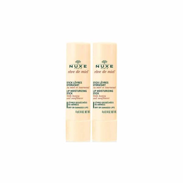 Nuxe Reve de Miel Lip Moisturizing Stick Set - 2x4g Natural Lip Care, Paraben-Free Cosmetics