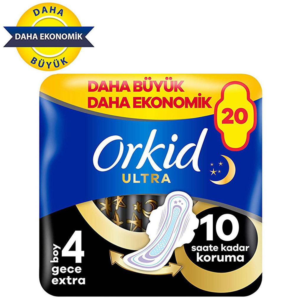 Orkid Ultra Gece Ekstra Overnight Hygienic Pads for Women - Extra Absorbency, 20 Count