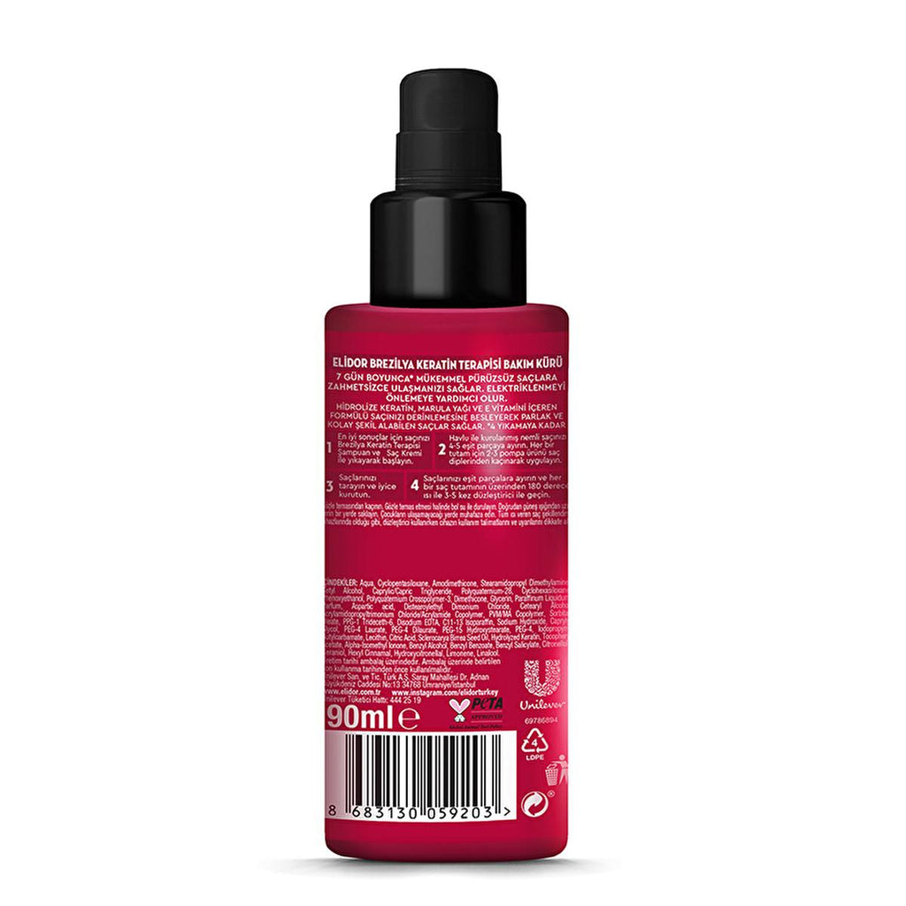 Elidor Brazilian Keratin Therapy Heat Activated Hair Treatment - Smooths Frizz, Repairs Damage, & Straightens - Keratin & Marula Oil Infused, 90ml