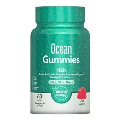 Ocean Gummies HSN Hair Skin Nails Supplement - 60 Count Chewable Jelly Vitamins for Beauty and Wellness