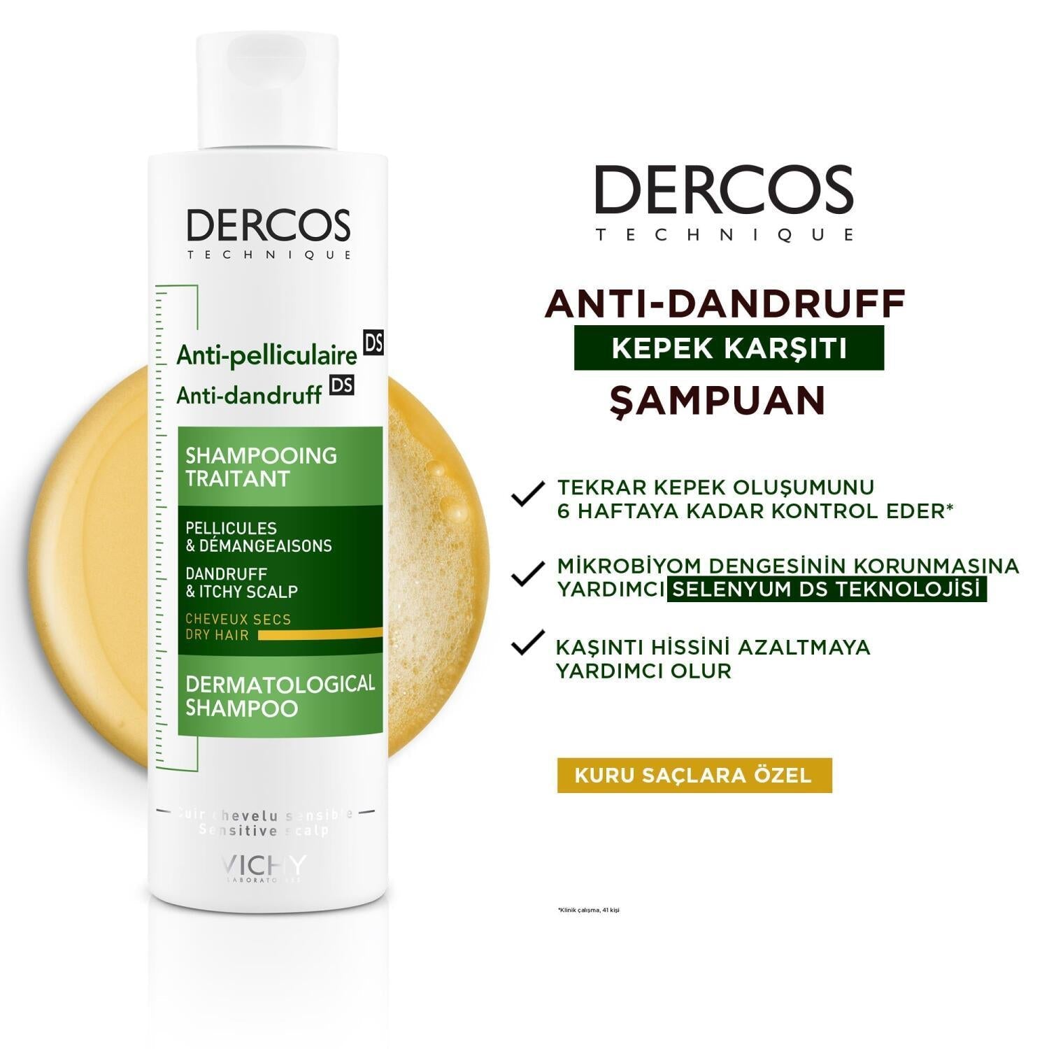 Vichy Dercos Anti-Dandruff Shampoo for Dry Hair - Salicylic Acid, Paraben-Free - Soothes Itching Scalp & Eliminates Flakes