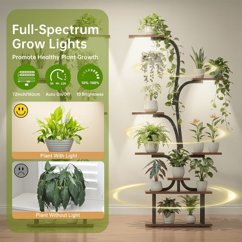 63-Inch 7-Tier Tree-Shaped Plant Stand with Grow Lights
