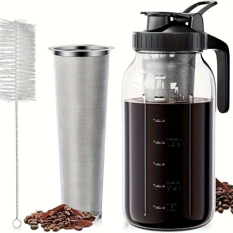 Glass Coffee Pot with Filter and Cleaning Brush