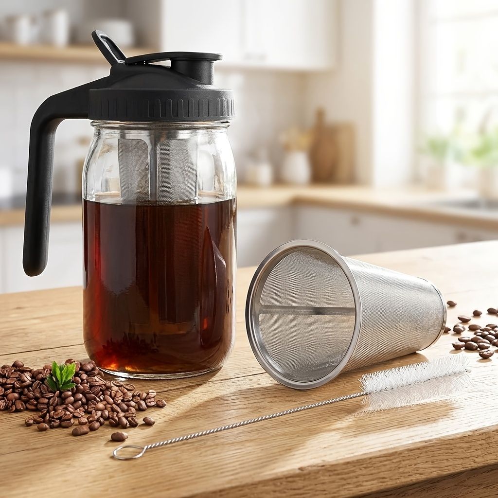 Glass Coffee Pot with Filter and Cleaning Brush