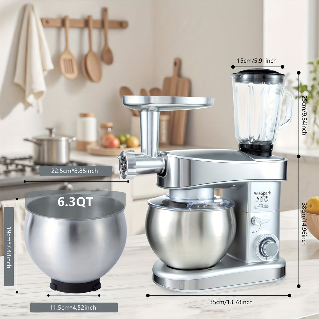 6-in-1 Electric Stand Mixer with 6.3-Quart Stainless Steel Bowl