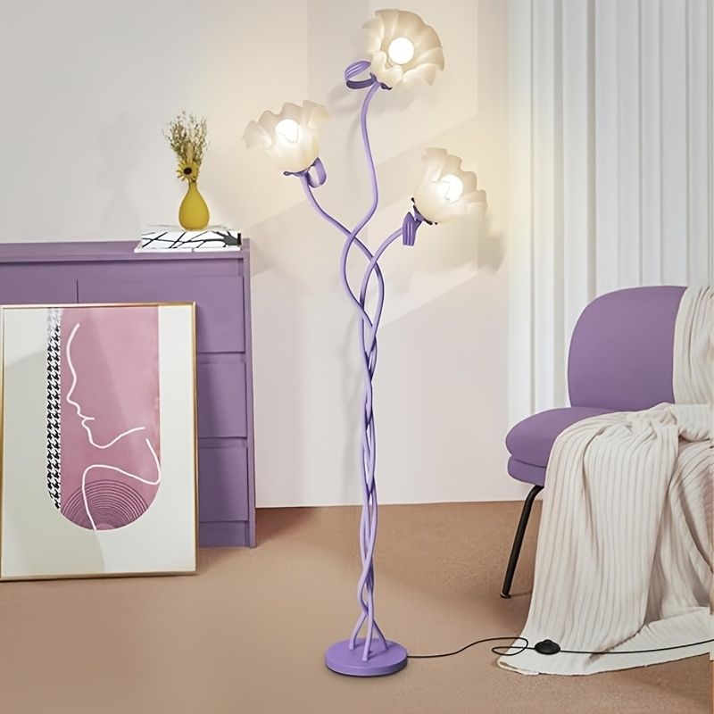 Vintage 3-Head Flower Floor Lamp with Flexible Goosenecks