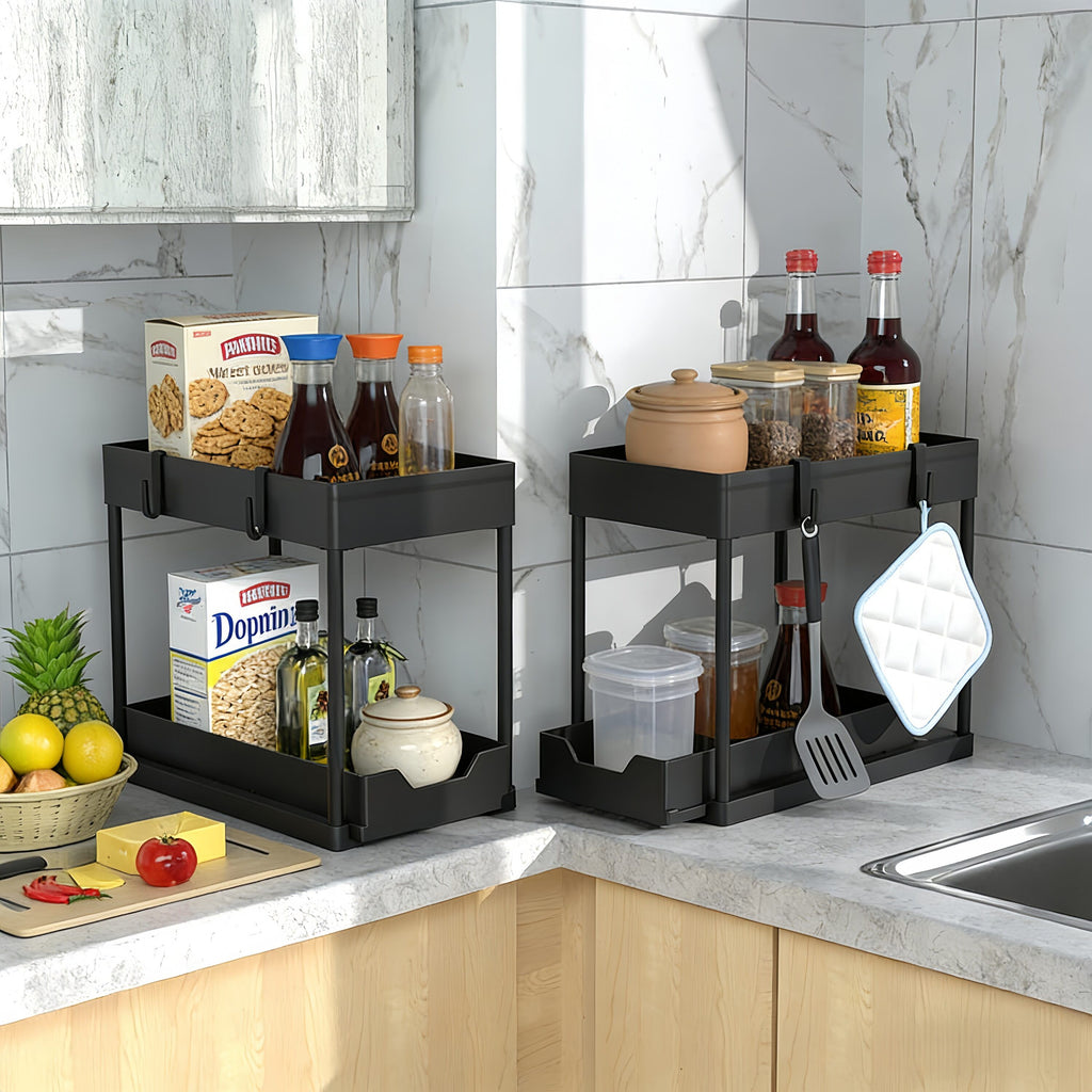 2-Tier Under-Sink Cabinet Organizers with Sliding Drawer 2-Pack