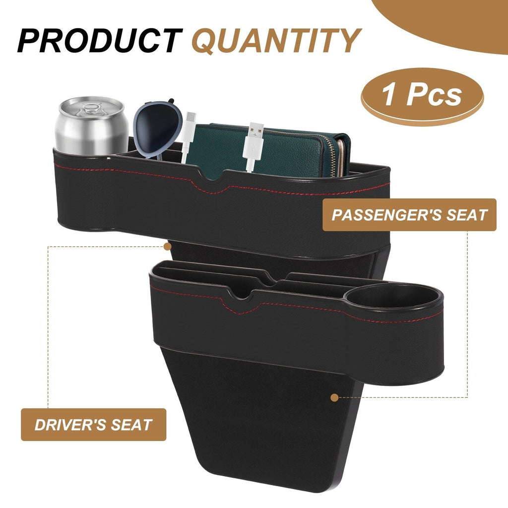 Car Seat Gap Filler Organizer with Cup Holder Black