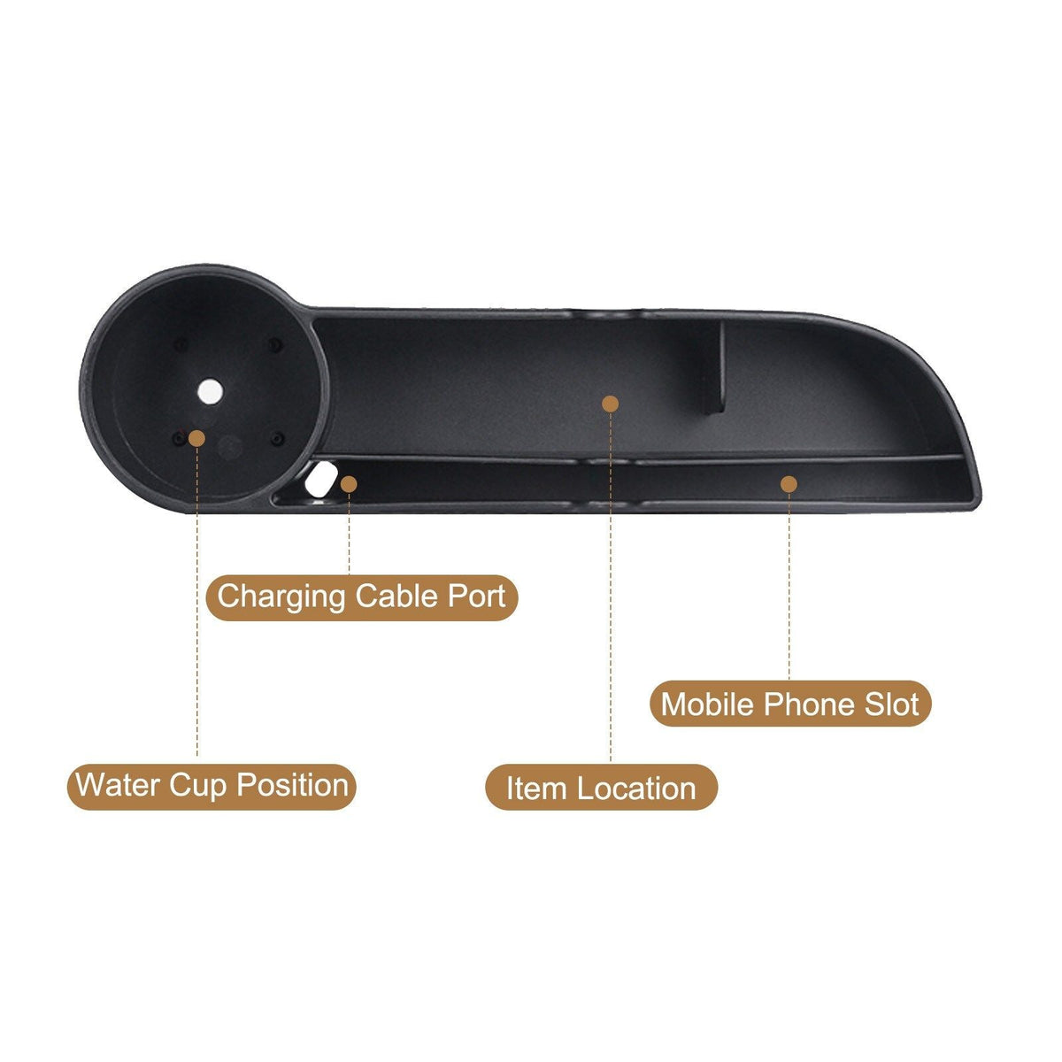 Car Seat Gap Filler Organizer with Cup Holder Black