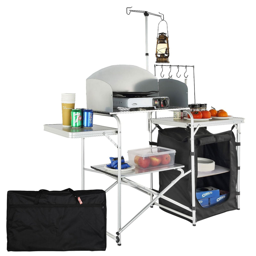 VEVOR Aluminum Folding Camping Table with Windscreen and Storage Bag