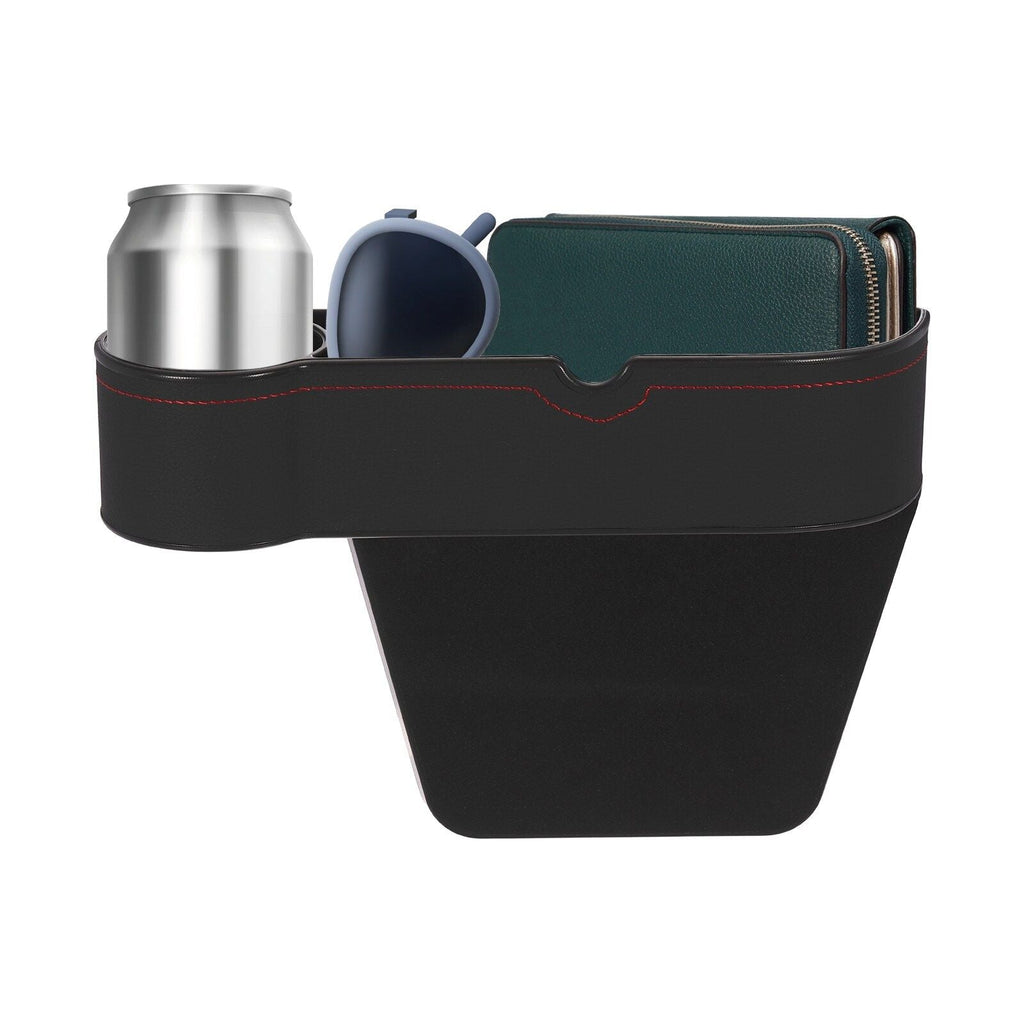 Car Seat Gap Filler Organizer with Cup Holder Black