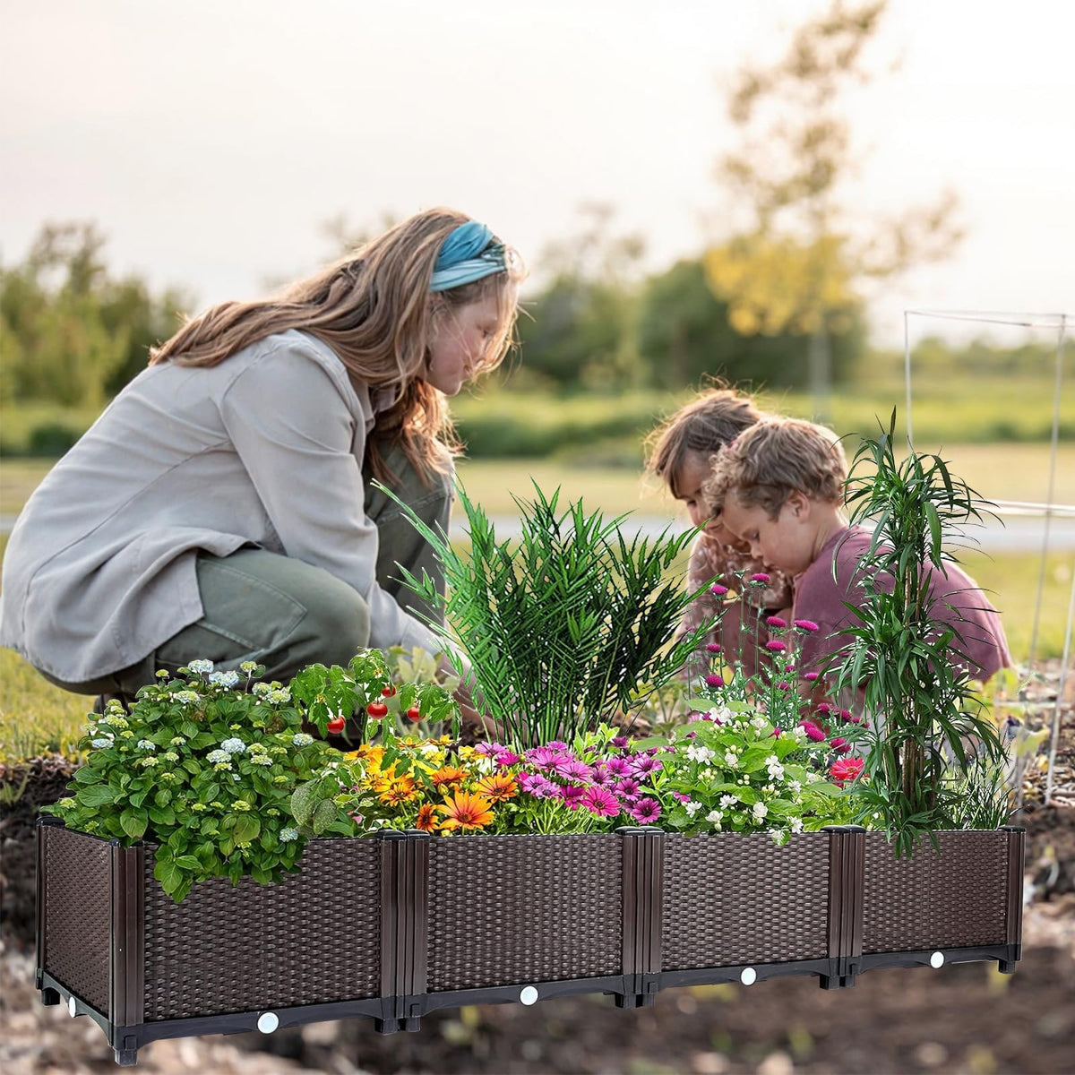 63x16x8 In. Self-Watering Raised Garden Bed Planter Box