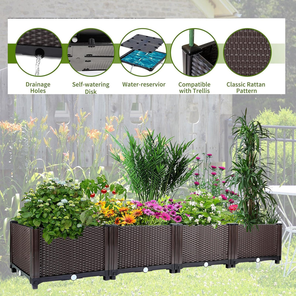 63x16x8 In. Self-Watering Raised Garden Bed Planter Box