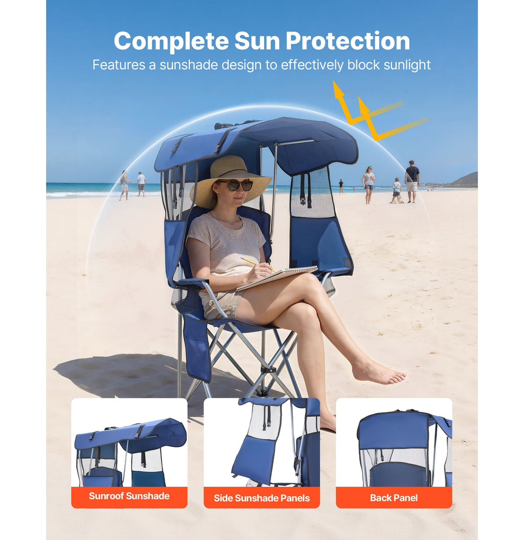 VEVOR Folding Camping Chair with Canopy Shade and Cup Holders