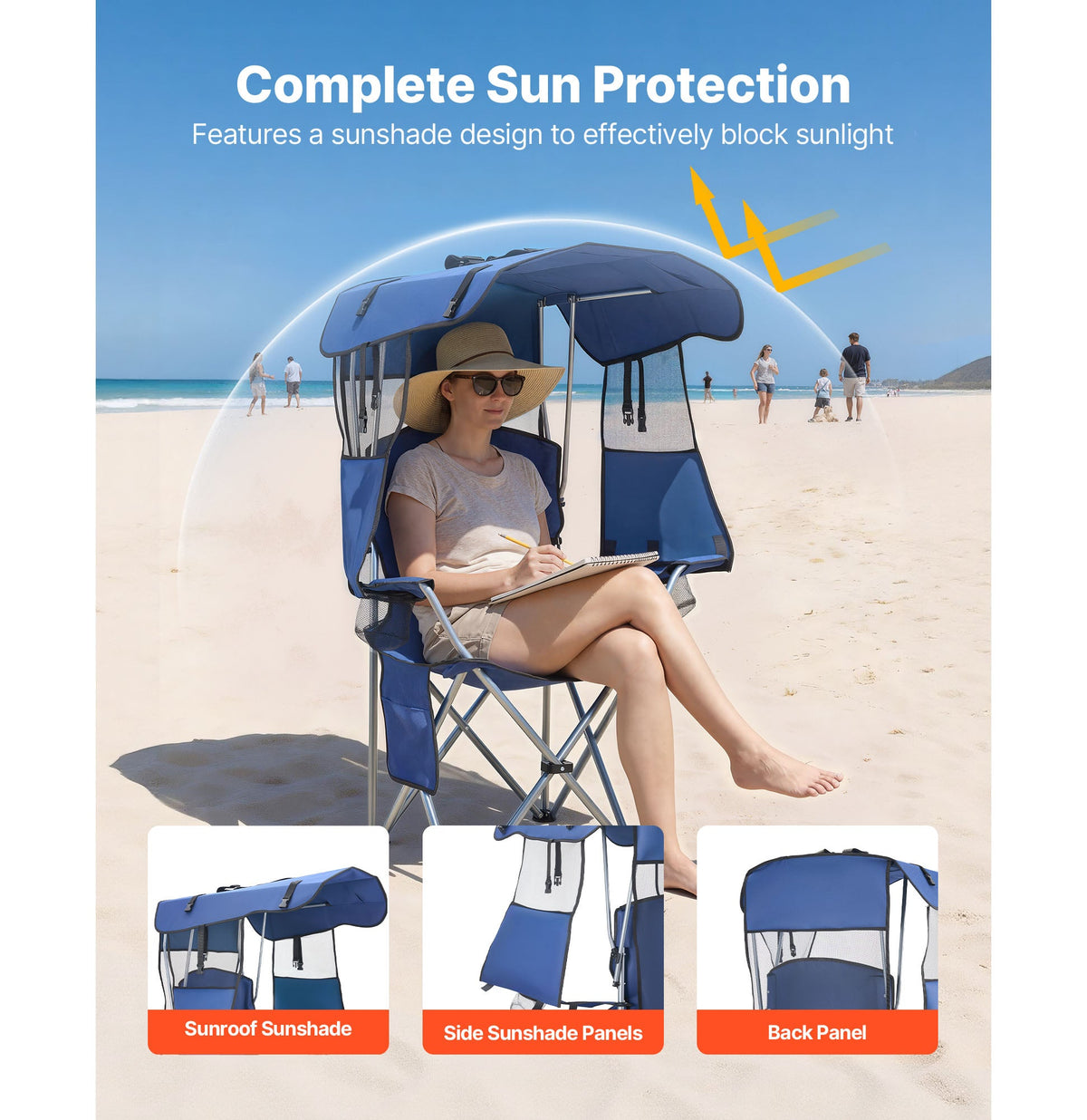 VEVOR Folding Camping Chair with Canopy Shade and Cup Holders