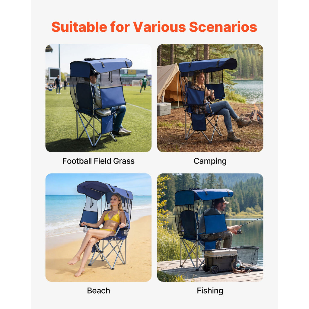 VEVOR Folding Camping Chair with Canopy Shade and Cup Holders